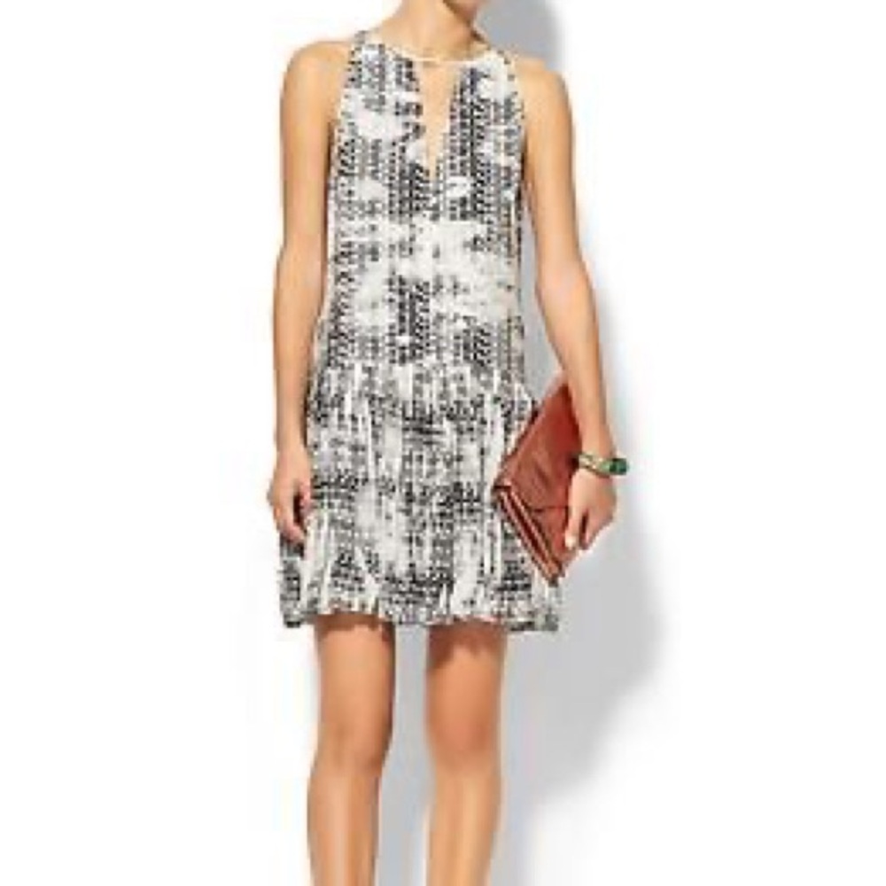 Parker Black White 100% Silk Geometric Print Sleeveless Mini Dress Size Small